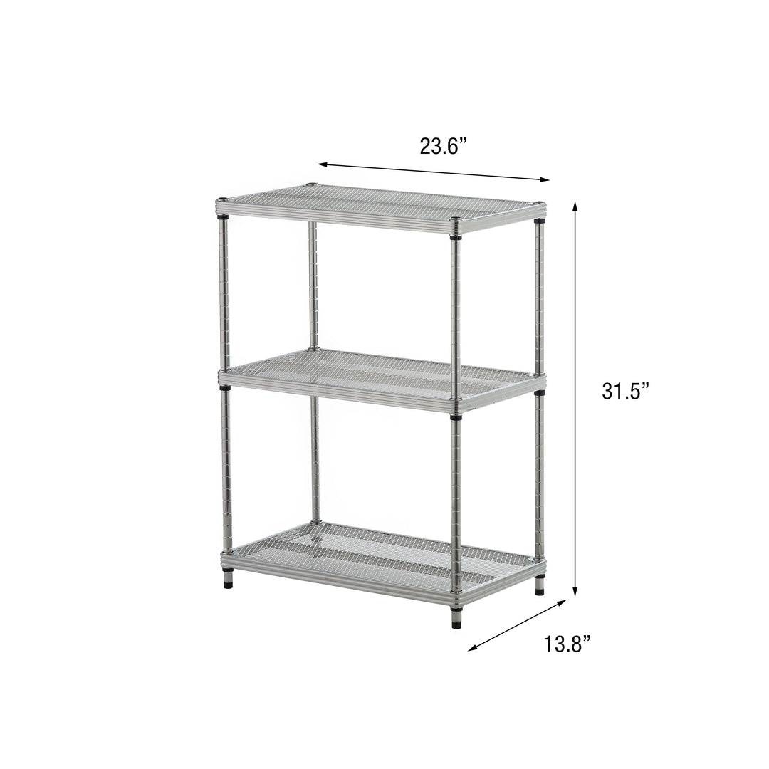 Design Ideas MeshWorks 3 Tier Full-Size Metal Storage Shelving Unit Rack, Silver