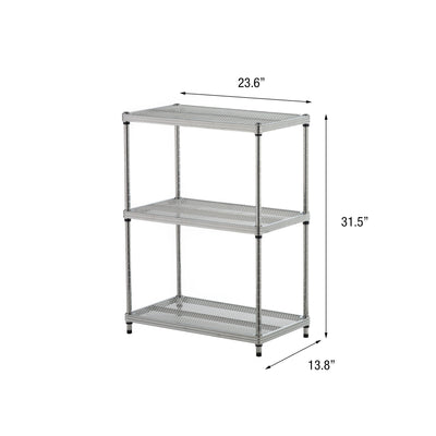 Design Ideas MeshWorks 3 Tier Full-Size Metal Storage Shelving Unit Rack, Silver