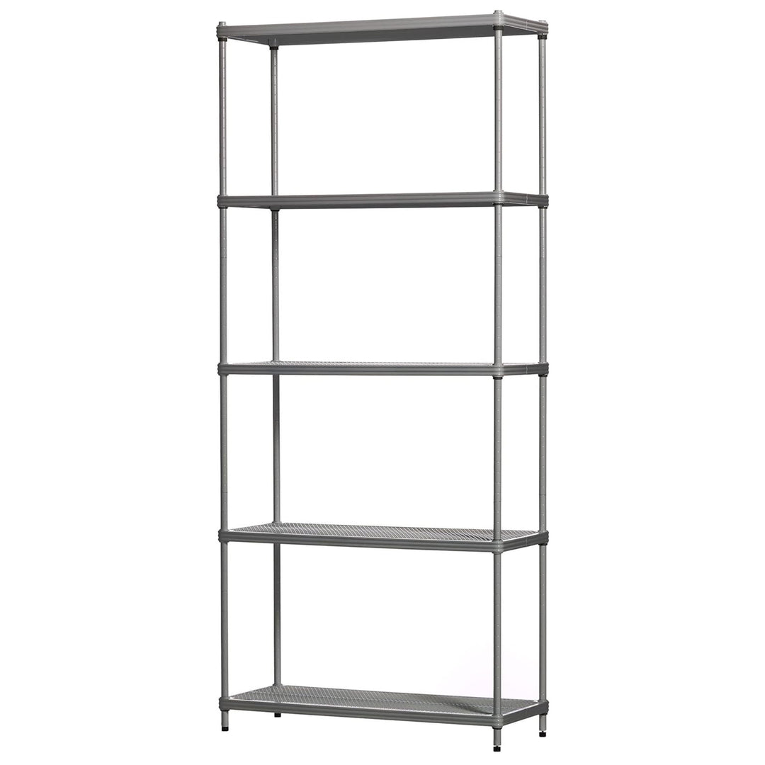 Design Ideas MeshWorks 5 Tier Metal Storage Shelving Unit Rack Bookshelf, Silver