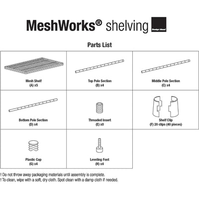 Design Ideas MeshWorks 5 Tier Metal Storage Shelving Unit Rack Bookshelf, Silver - VMInnovations