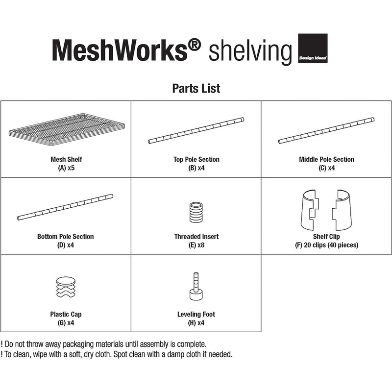 Design Ideas MeshWorks 5 Tier Metal Storage Shelving Unit Rack Bookshelf, Silver