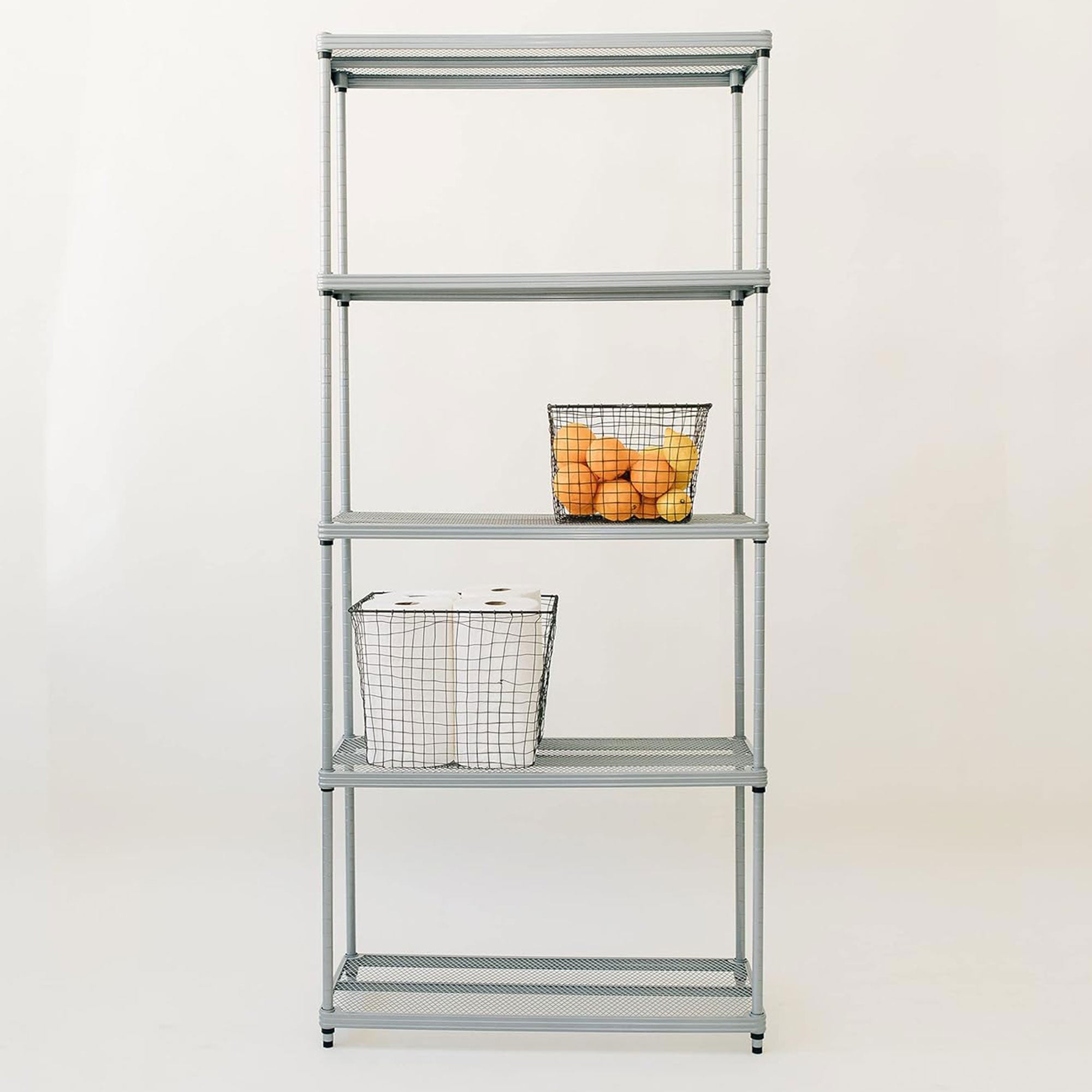 Design Ideas MeshWorks 5 Tier Metal Storage Shelving Unit Rack Bookshelf, Silver - VMInnovations