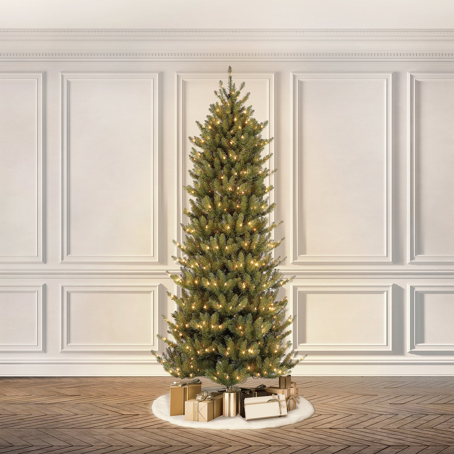 Puleo International 7.5 Foot Dans Mountain Fir Prelit Slim Christmas Tree
