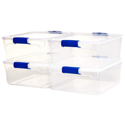 Homz 31 Quart Heavy Duty Clear Plastic Stackable Storage Containers, 4 Pack (2 Pack)  + Homz 15.5 Quart Heavy Duty Clear Plastic Stackable Storage Containers, 4 Pack (2 Pack)