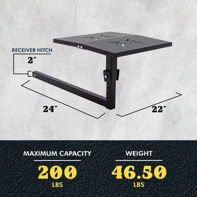 Tow Tuff Folding Work Bench, Heavy-Duty Steel Hitch-Mount Table, 24 x 22 Inch - VMInnovations