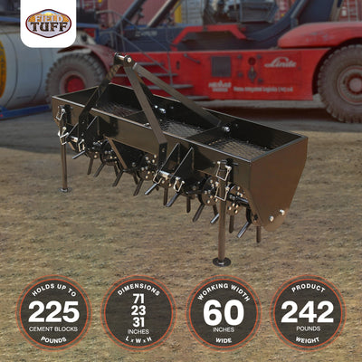 Field Tuff 60" 3-Point Plug Aerator, Heavy-Duty Steel, Cat 0 & 1 Tractors, Black - VMInnovations