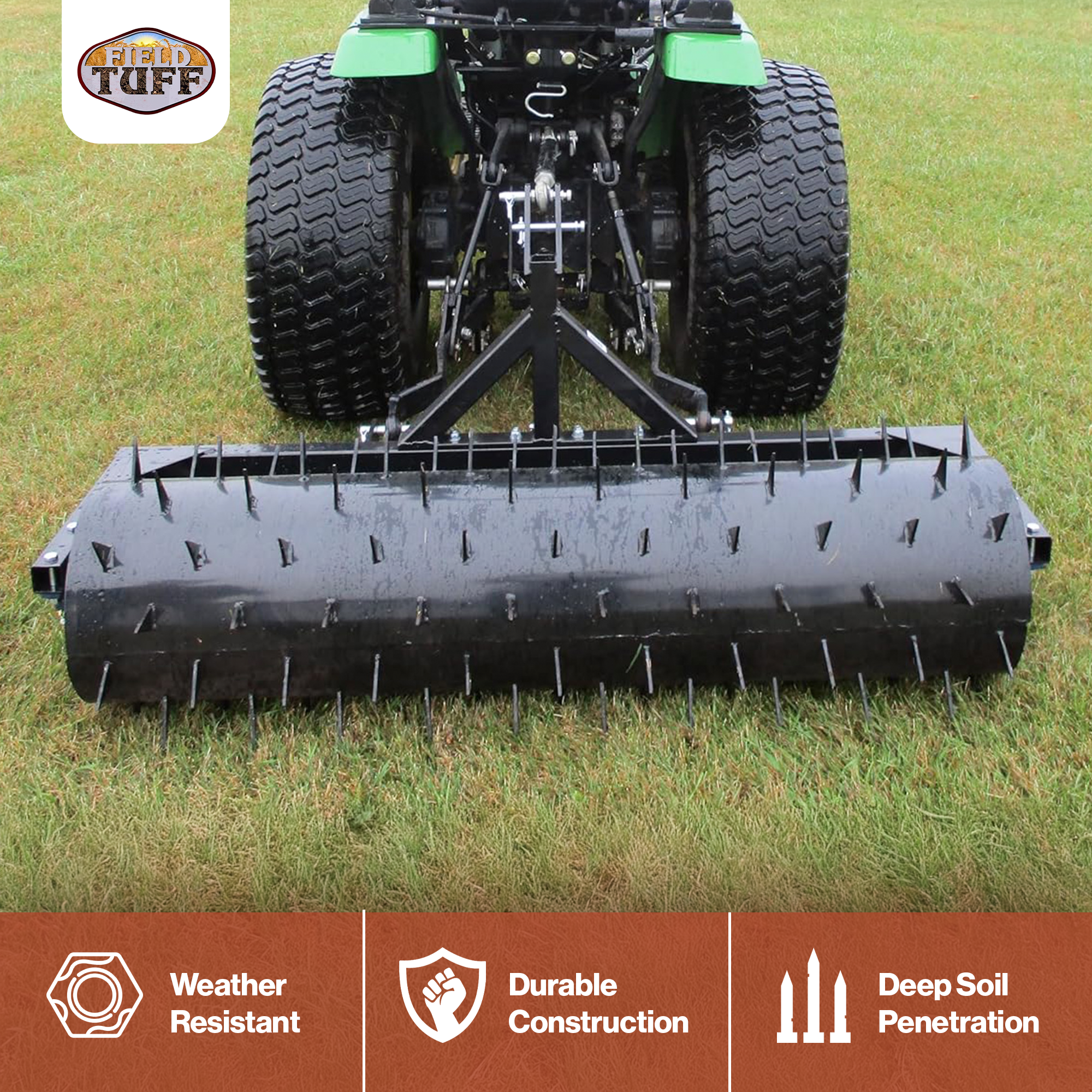 Field Tuff 60" 3-Point Spike Aerator for Cat 1 Tractors, Heavy-Duty Steel, Black - VMInnovations