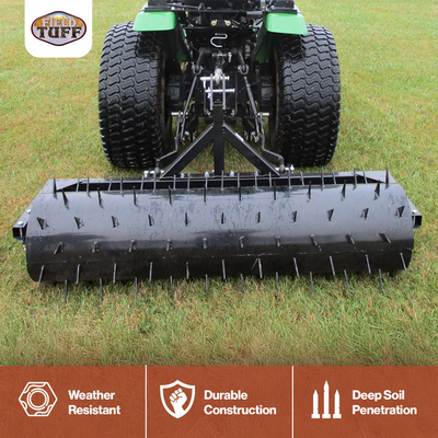 Field Tuff 60" 3-Point Spike Aerator for Cat 1 Tractors, Heavy-Duty Steel, Black - VMInnovations
