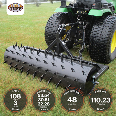Field Tuff 48" 3-Point Spike Aerator for 0 & 1 Tractors, Heavy-Duty Steel, Black - VMInnovations