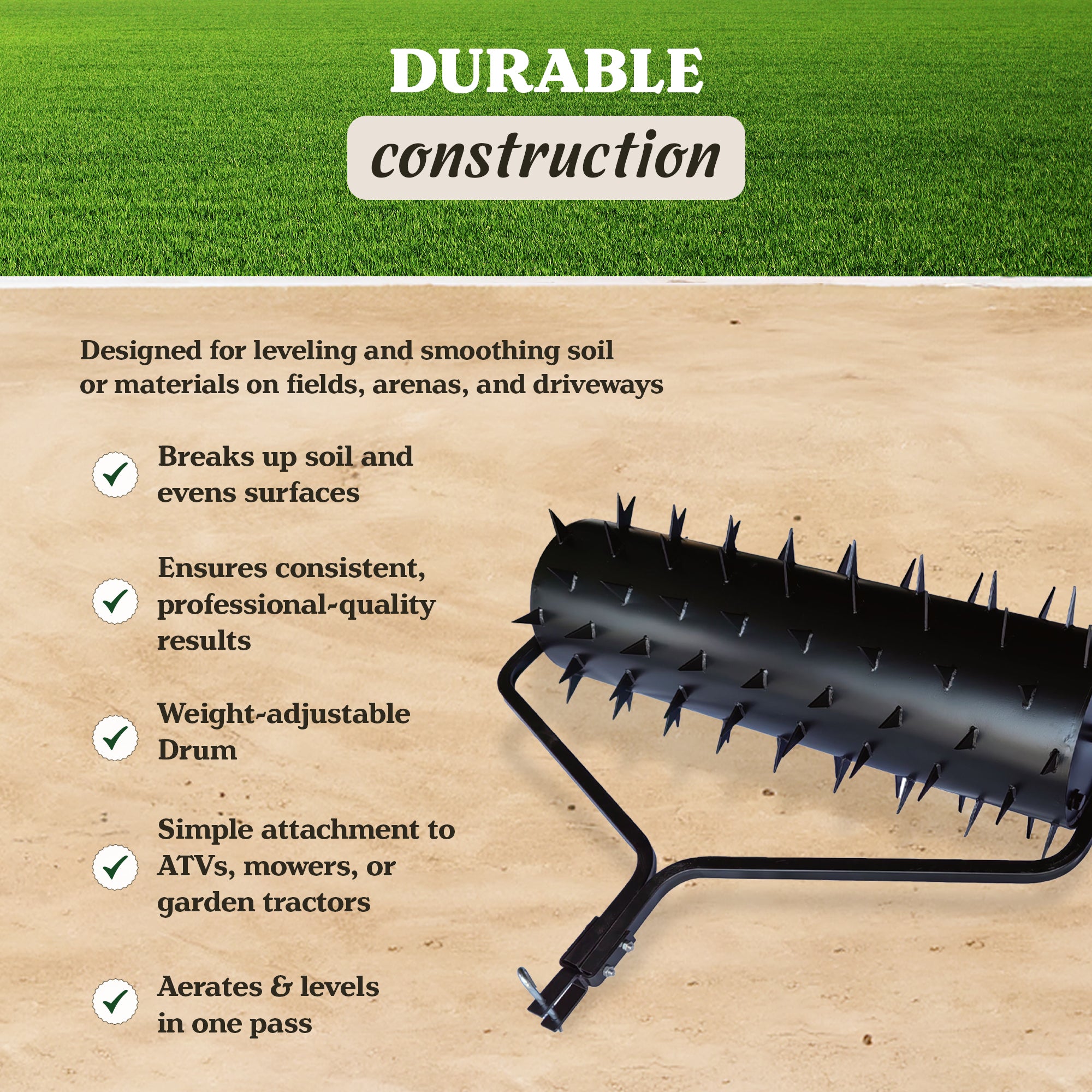 Yard Tuff Drum Spike Aerator, 60 Inch Tow Behind Lawn Roller Attachment, Black - VMInnovations
