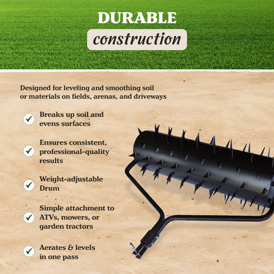Yard Tuff Drum Spike Aerator, 60 Inch Tow Behind Lawn Roller Attachment, Black - VMInnovations