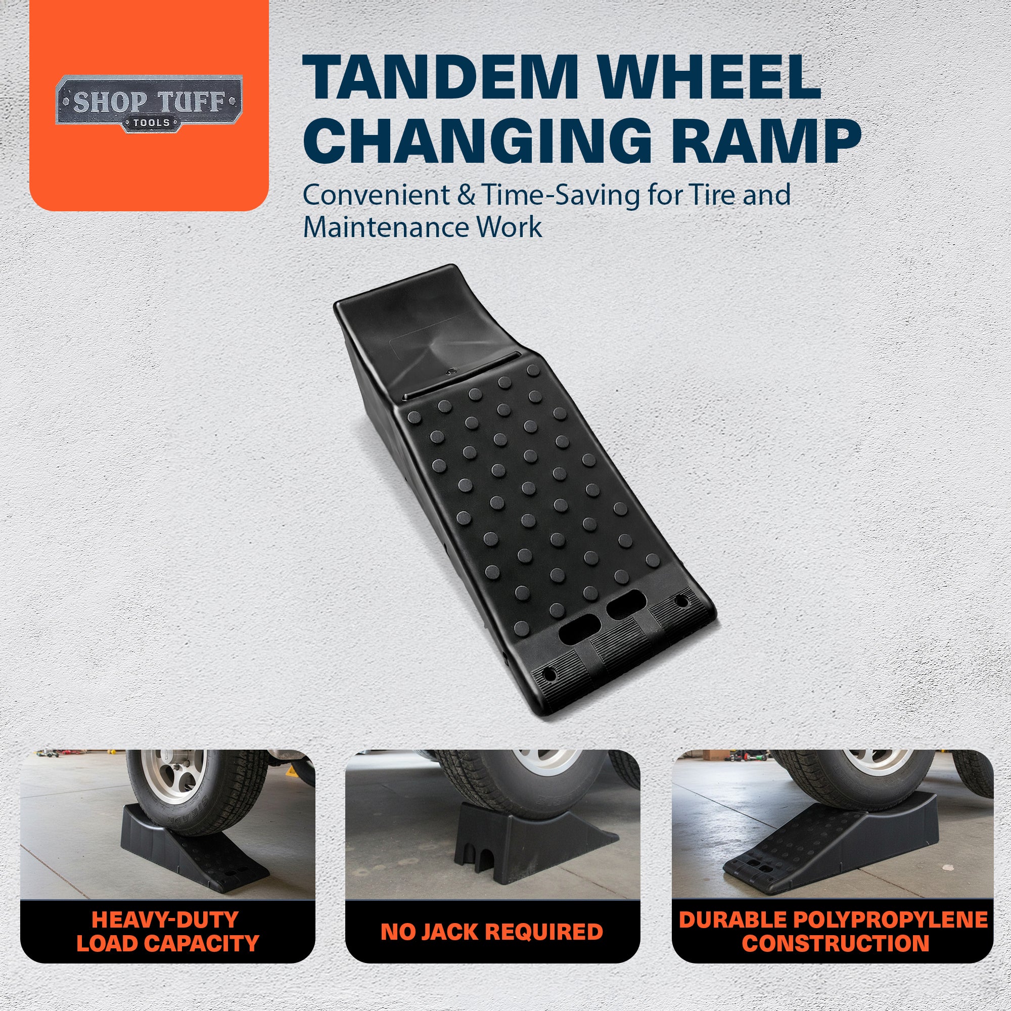 Shop Tuff Tandem Wheel Changing Ramp with 5.5 Inch Lift, 6 Ton Capacity, Black - VMInnovations