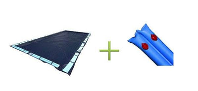 25' x 45' Dark Blue Winter Rectangular In Ground Pool Cover w/ 10 Ft Water Tubes - VMInnovations