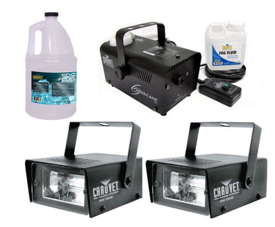 (2) CHAUVET CH-730 Mini Strobe Lights w/ H700 Fog Machine + FJU Fog Juice