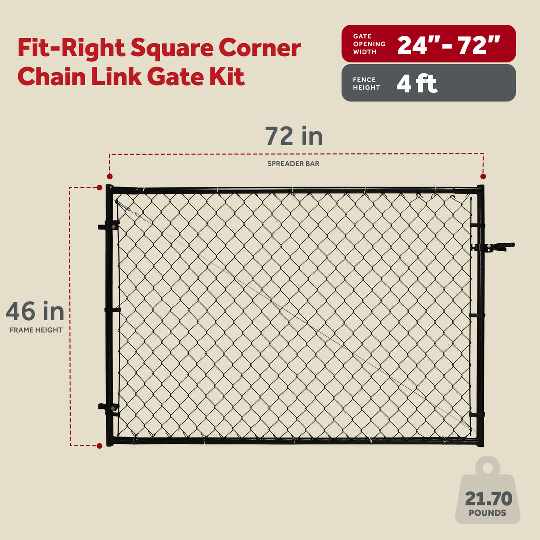 Adjust-A-Gate Fit-Right Adjustable Chain Link Gate w/Square Corner Frame, Black