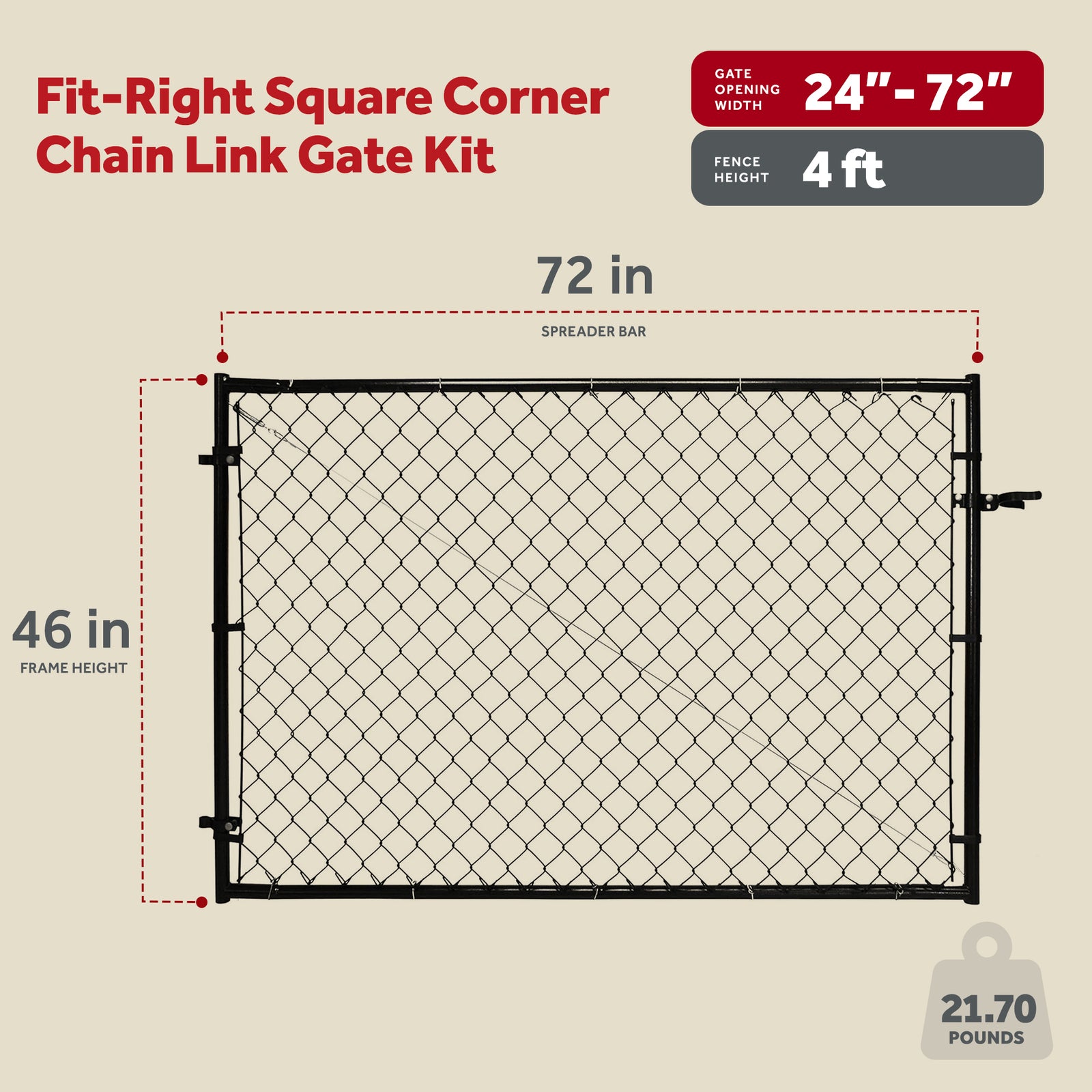 Adjust-A-Gate Fit-Right Adjustable Chain Link Gate w/Square Corner Frame, Black - VMInnovations