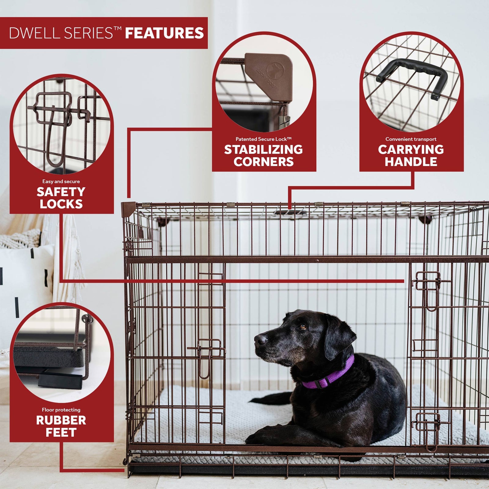 Lucky Dog Dwell Series 42 Inch Large Kennel Secure Fenced Pet Dog Crate, Black - VMInnovations