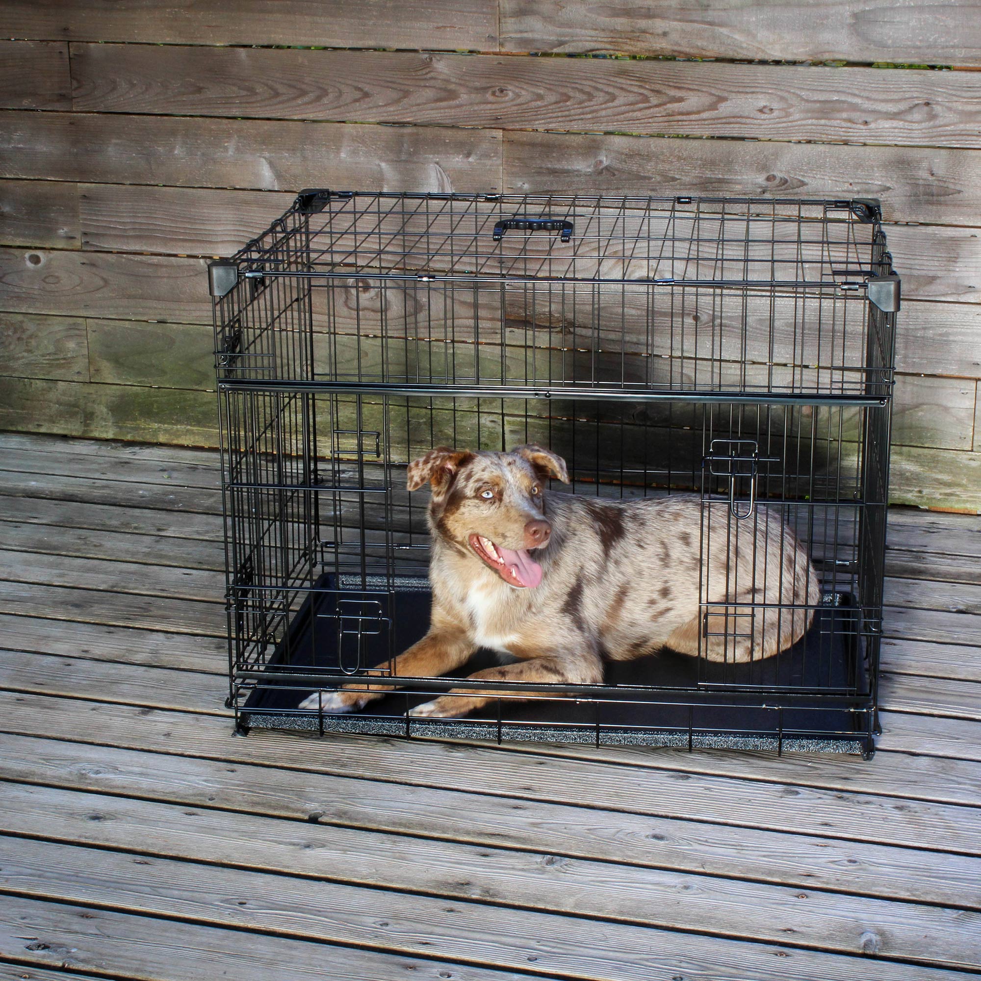 Lucky Dog Dwell Series 36 Inch M/L Kennel Secure Fenced Pet Dog Crate, Black - VMInnovations
