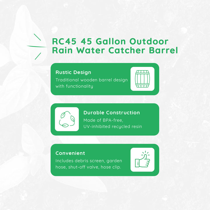 FCMP RC45 45 Gal Outdoor Rain Water Catcher Barrel Container, Grey (Open Box)