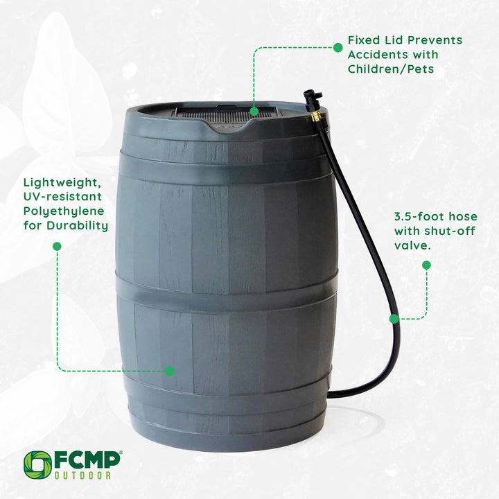 FCMP RC45 45 Gal Outdoor Rain Water Catcher Barrel Container, Grey (Open Box)