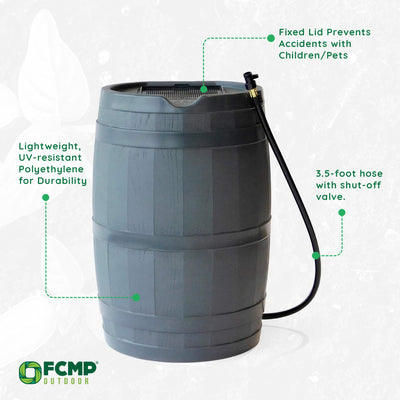 FCMP RC45 45 Gal Outdoor Rain Water Catcher Barrel Container, Grey (Open Box) - VMInnovations