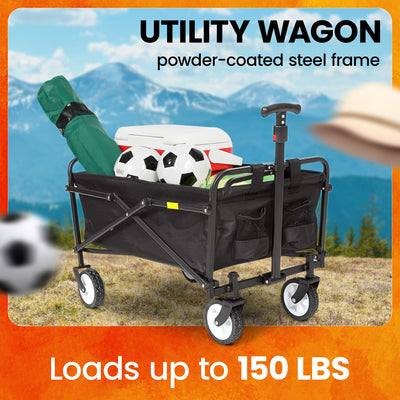 Seina Heavy Duty Compact Collapsible Outdoor Garden Camping Utility Wagon, Black - VMInnovations