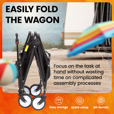 Seina Heavy Duty Compact Collapsible Outdoor Garden Camping Utility Wagon, Black - VMInnovations