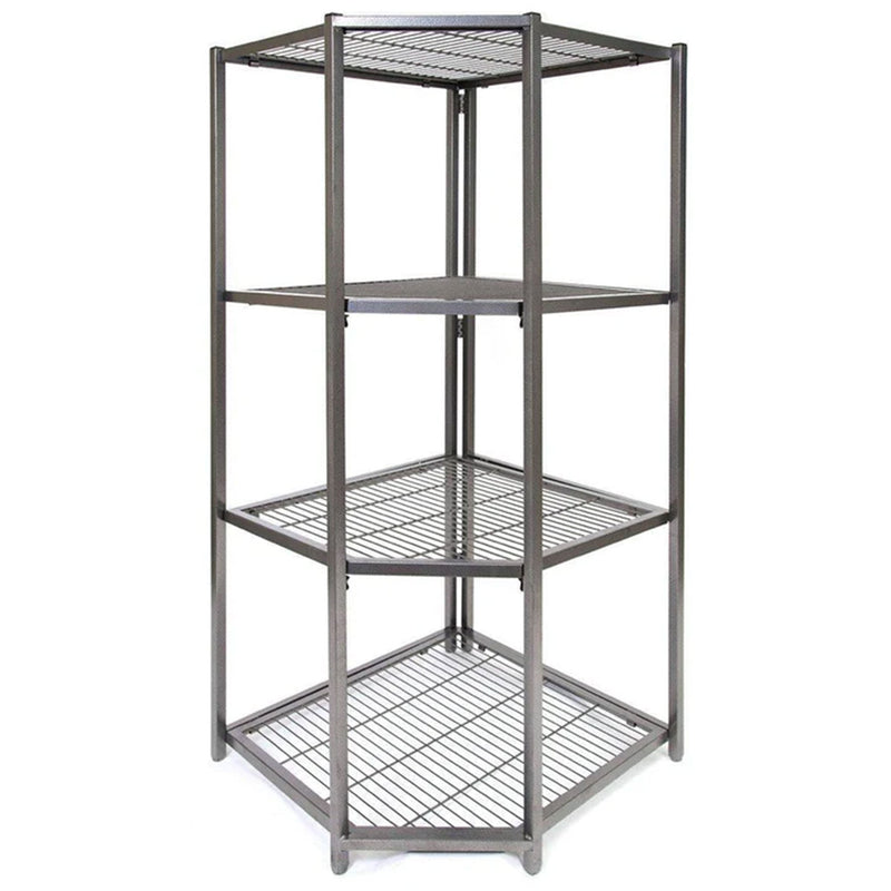 Origami 4 Tier Foldable Corner Shelving w/Wheels for Organization, Pewter (Used)