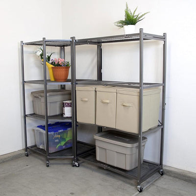 Origami 4 Tier Foldable Corner Shelving w/Wheels for Organization, Pewter (Used) - VMInnovations