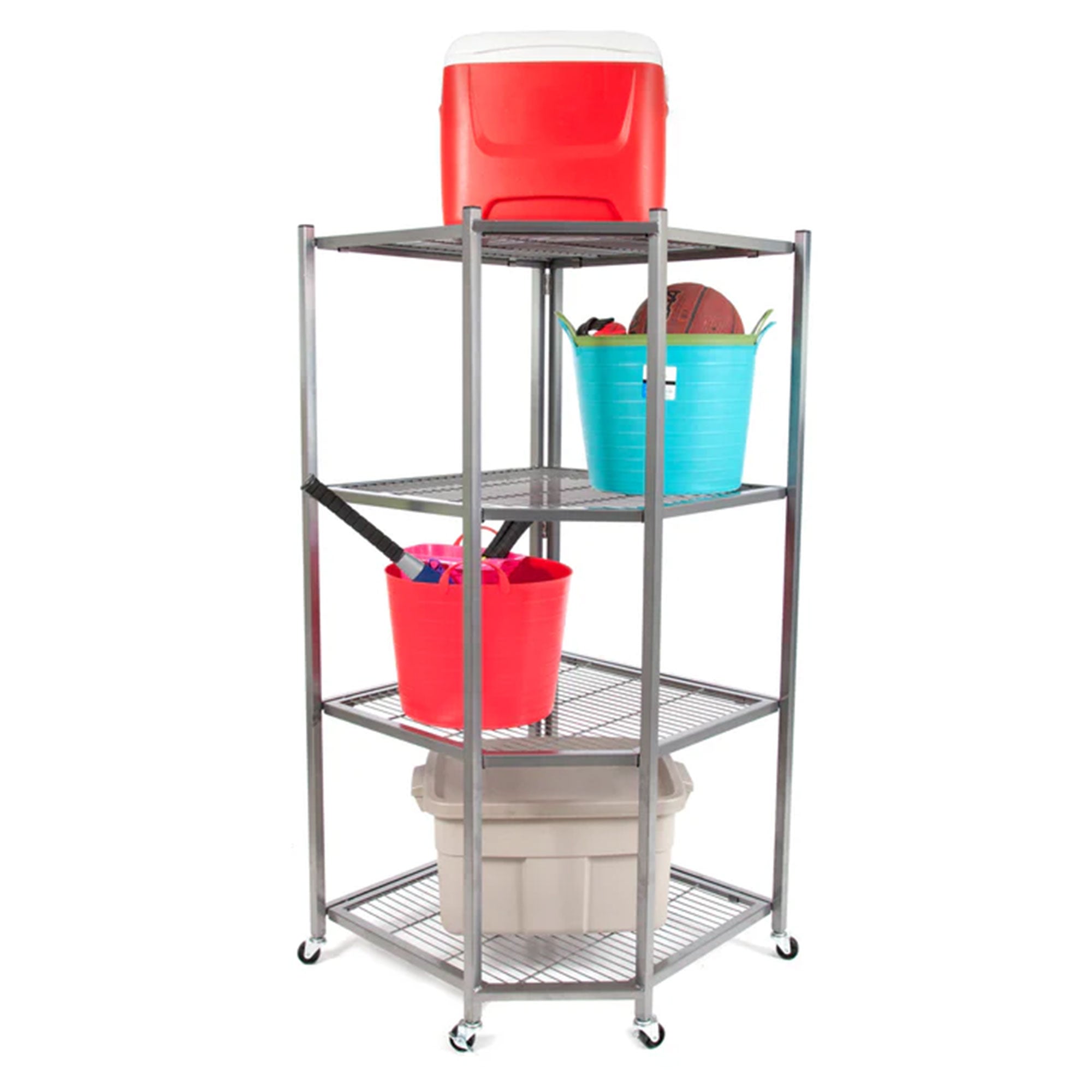 Origami 4 Tier Foldable Corner Shelving w/Wheels for Organization, Pewter (Used) - VMInnovations