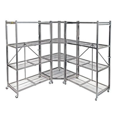 Origami 4 Tier Foldable Corner Shelving w/Wheels for Organization, Pewter (Used) - VMInnovations