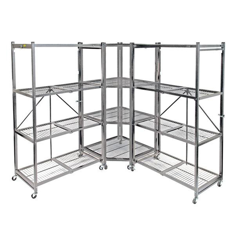 Origami 4 Tier Foldable Corner Shelving w/Wheels for Organization, Pewter (Used)