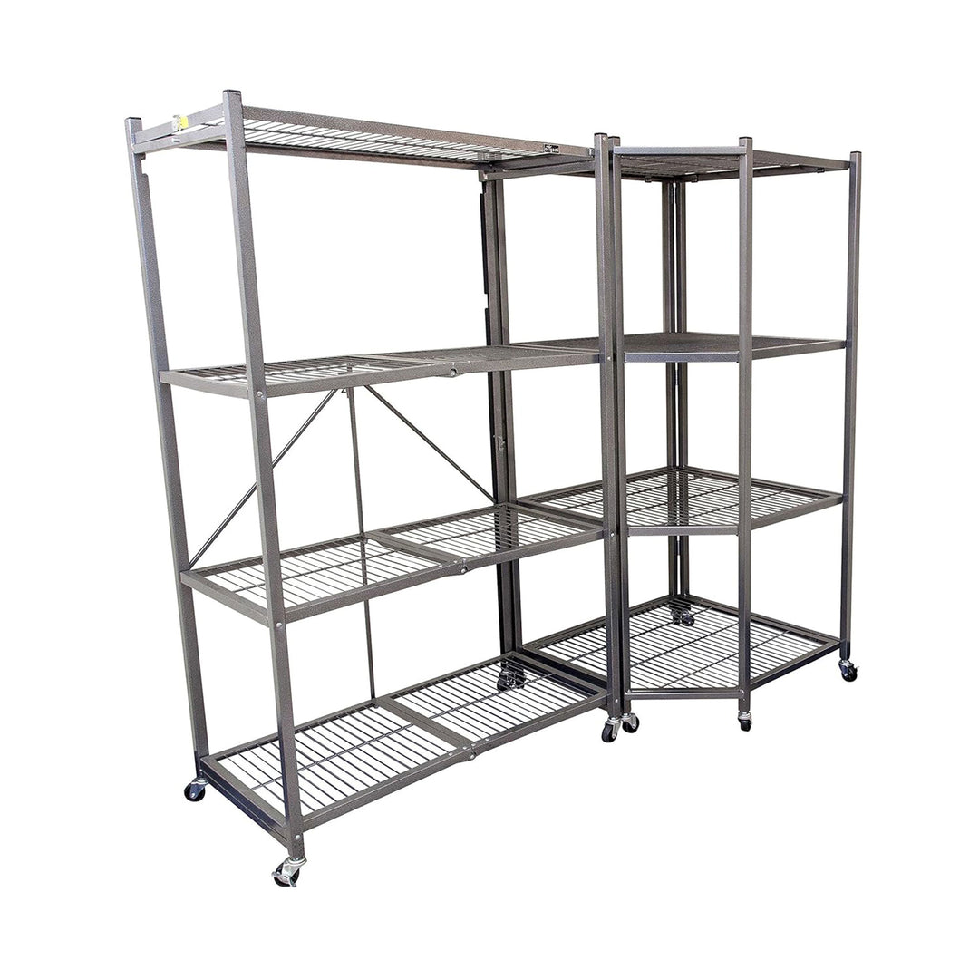 Origami 4 Tier Foldable Corner Shelving w/Wheels for Organization, Pewter (Used)