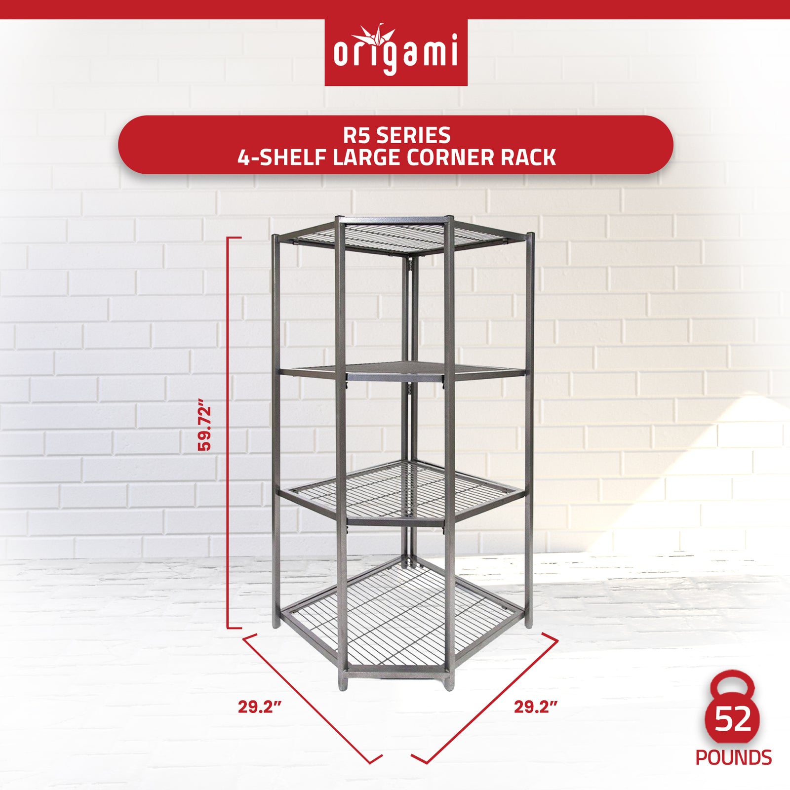 Origami 4 Tier Foldable Corner Shelving w/Wheels for Organization, Pewter (Used) - VMInnovations