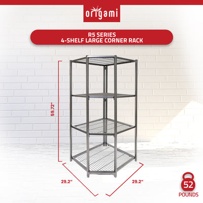 Origami 4 Tier Foldable Corner Shelving w/Wheels for Organization, Pewter (Used)