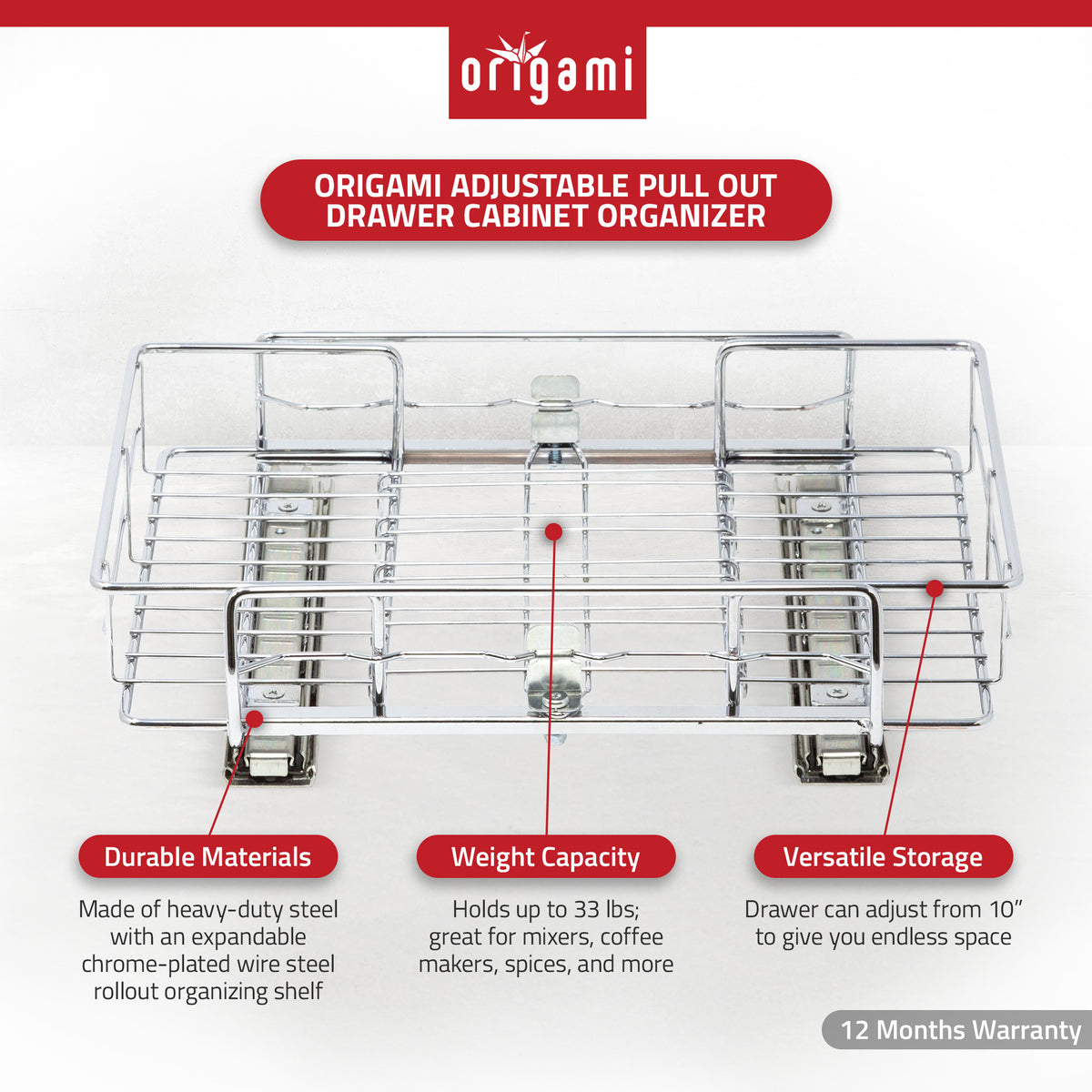 Origami Kitchen Sliding Pullout Cabinet Storage Organizer, Silver, 2PK(Open Box)