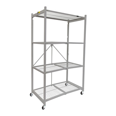 Origami 4 Tier Folding Storage Rack Unit w/ Set of 4 Magnetic Wire Shelf Liners