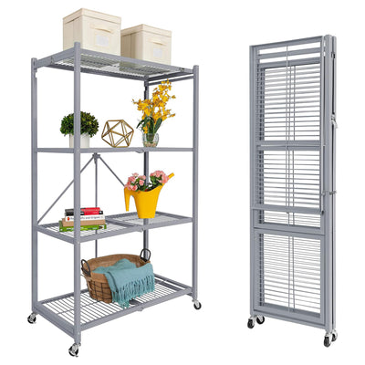 Origami 4 Tier Foldable Heavy Duty Garage Shelving with Wheels for Organization