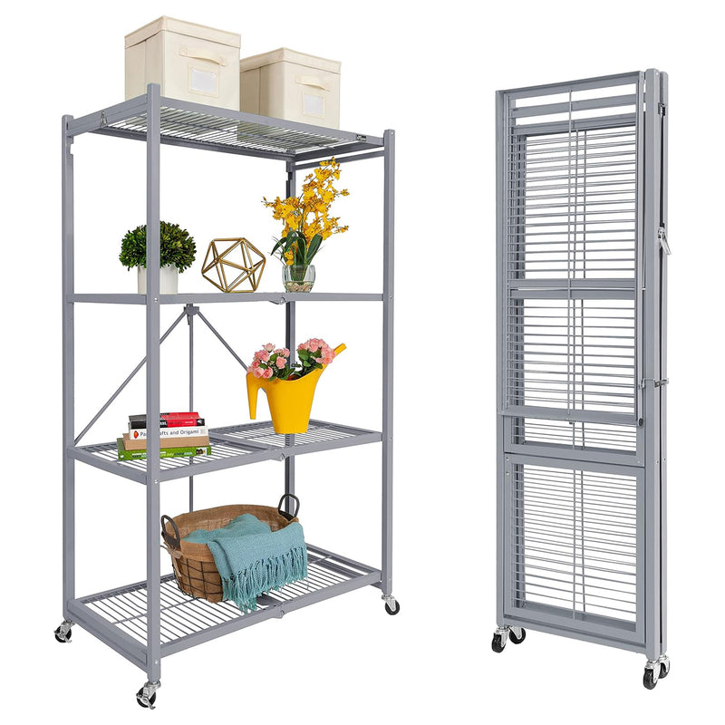 Origami 4 Tier Foldable Heavy Duty Garage Shelving with Wheels for Organization