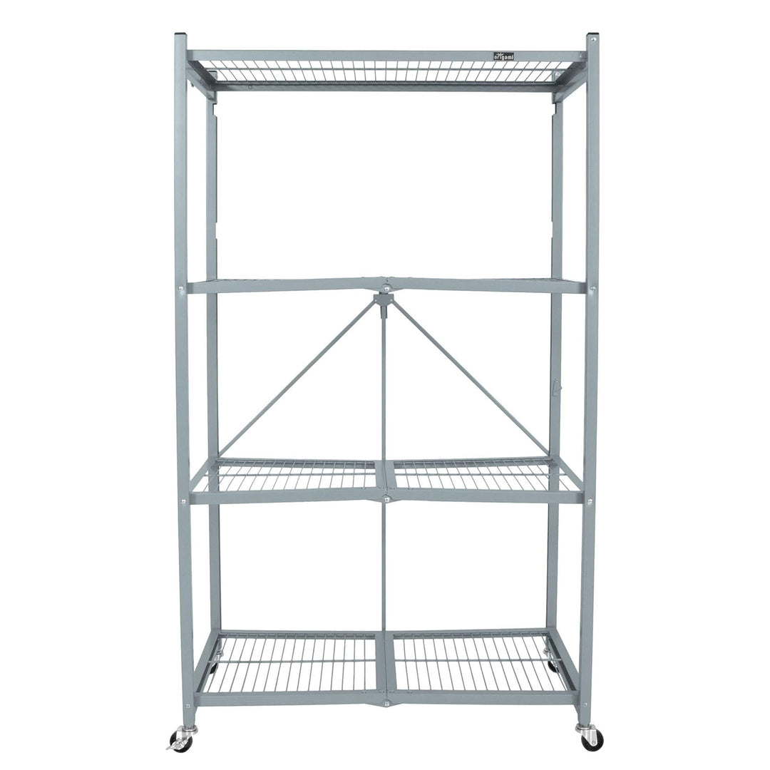 Origami 4-Pack R5-06W 4-Wheel 4-Shelf Folding Steel Wire Shelving Storage, Gray