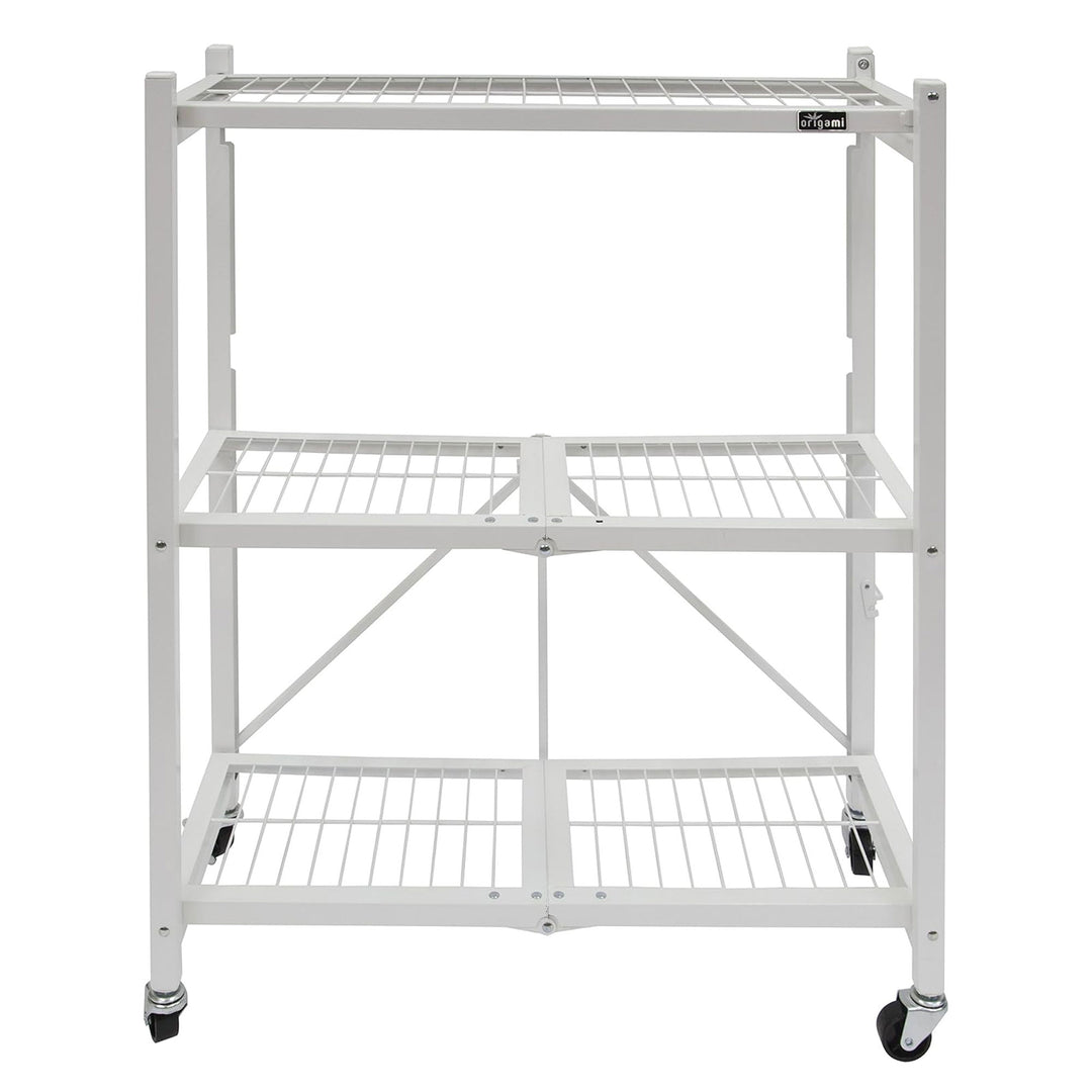 Origami R3 3 Tier Heavy Duty Foldable Rolling Shelving , White (Open Box)