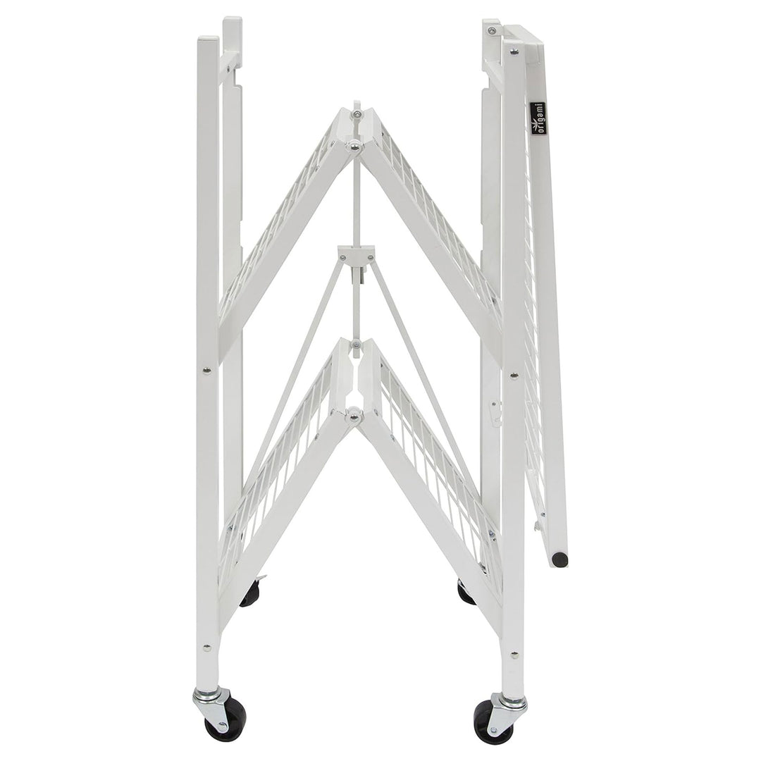 Origami R3 3 Tier Heavy Duty Foldable Rolling Shelving , White (Open Box)