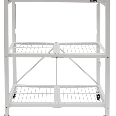 Origami R3 3 Tier Heavy Duty Foldable Rolling Garage Shelving with Wheels, White