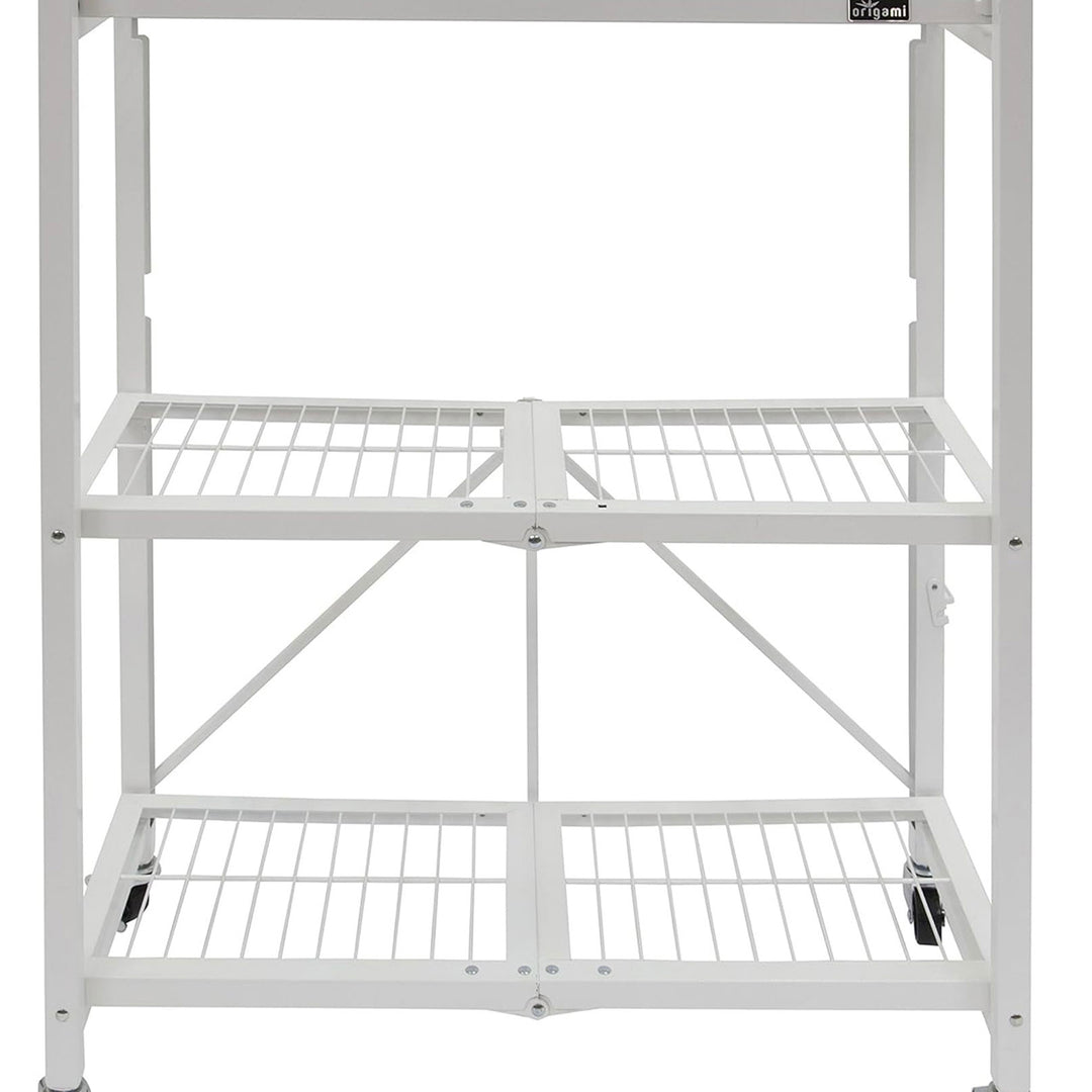 Origami R3 3 Tier Heavy Duty Foldable Rolling Shelving , White (Open Box)