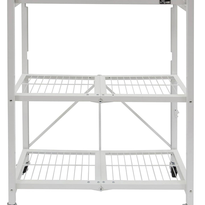 Origami R3 3 Tier Heavy Duty Foldable Rolling Shelving , White (Open Box)