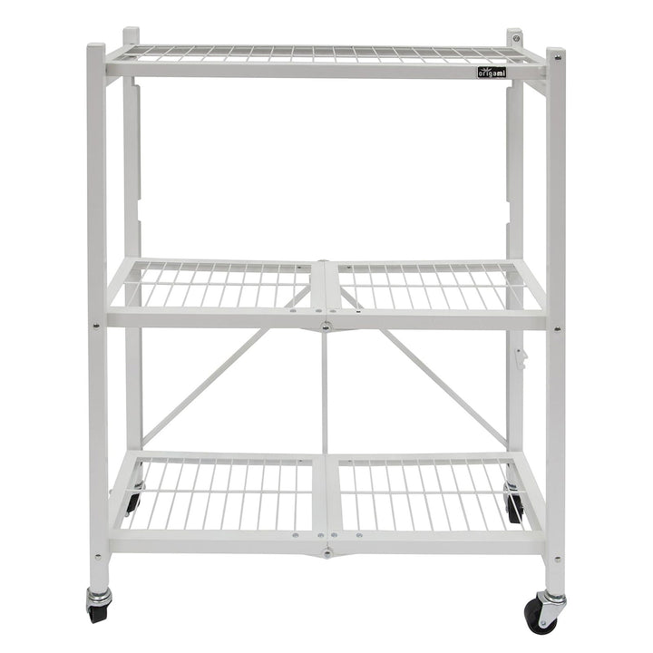 Origami R3 3 Tier Heavy Duty Foldable Rolling Garage Shelving with Wheels, White