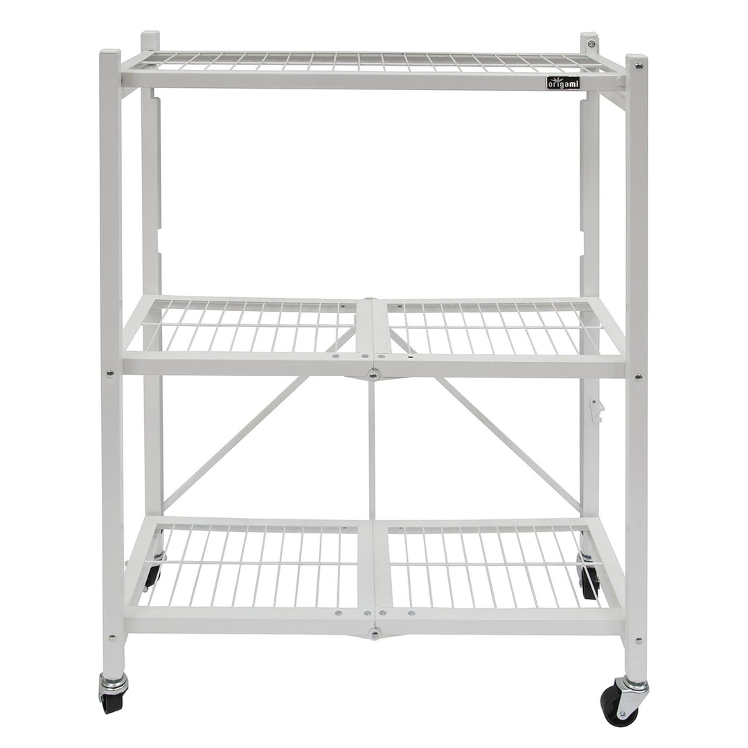 Origami R3 3 Tier Heavy Duty Foldable Rolling Shelving , White (Open Box)