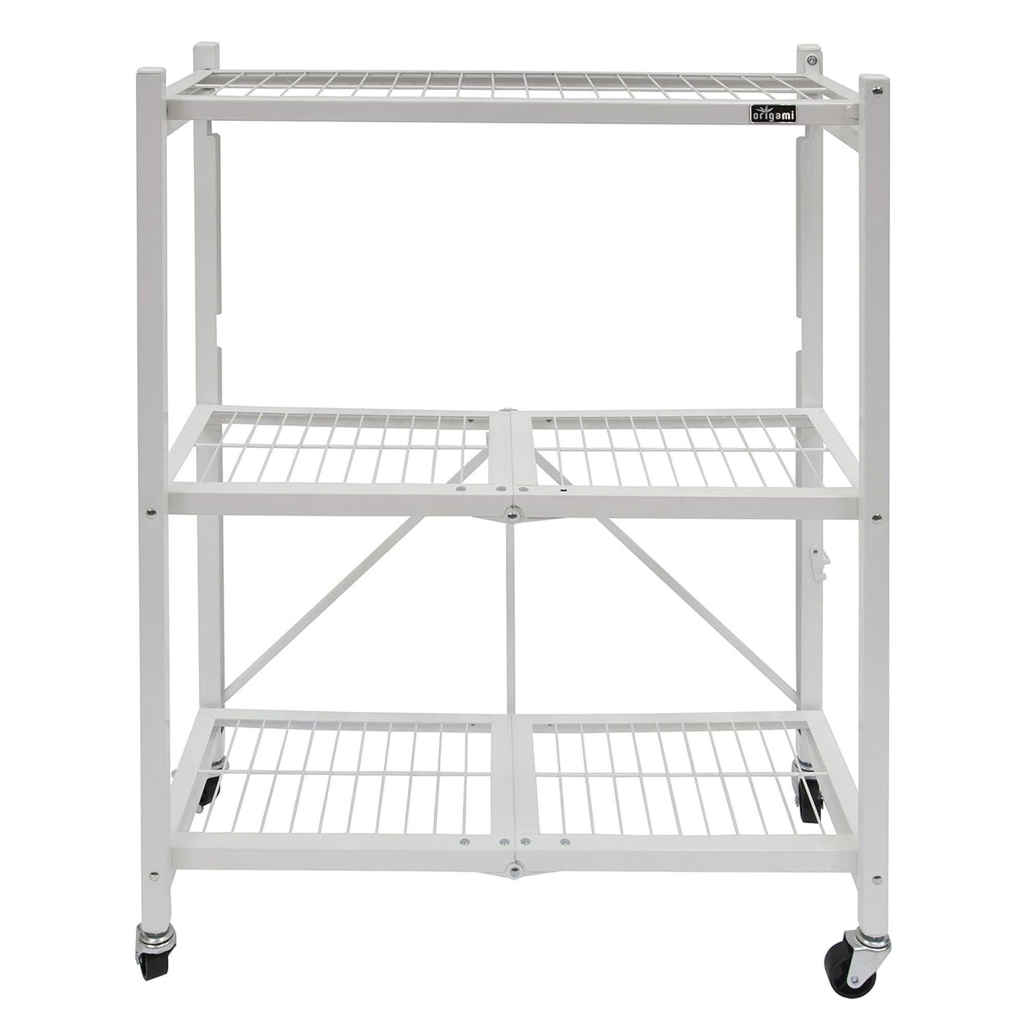 Origami R3 3 Tier Heavy Duty Foldable Rolling Shelving , White (Open Box)