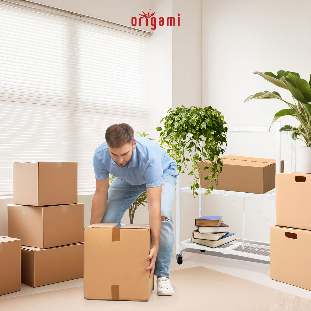 Origami 2-Pack General Purpose Foldable 3-Tier Shelf Storage Racks, R3, White - VMInnovations