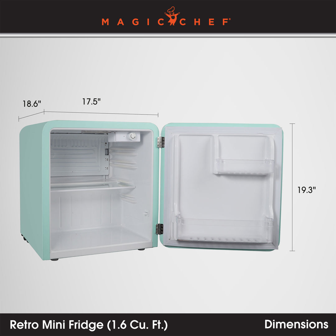 Magic Chef 1.6 Cubic Feet Mini Fridge with Interior LED Light, Mint (Open Box)